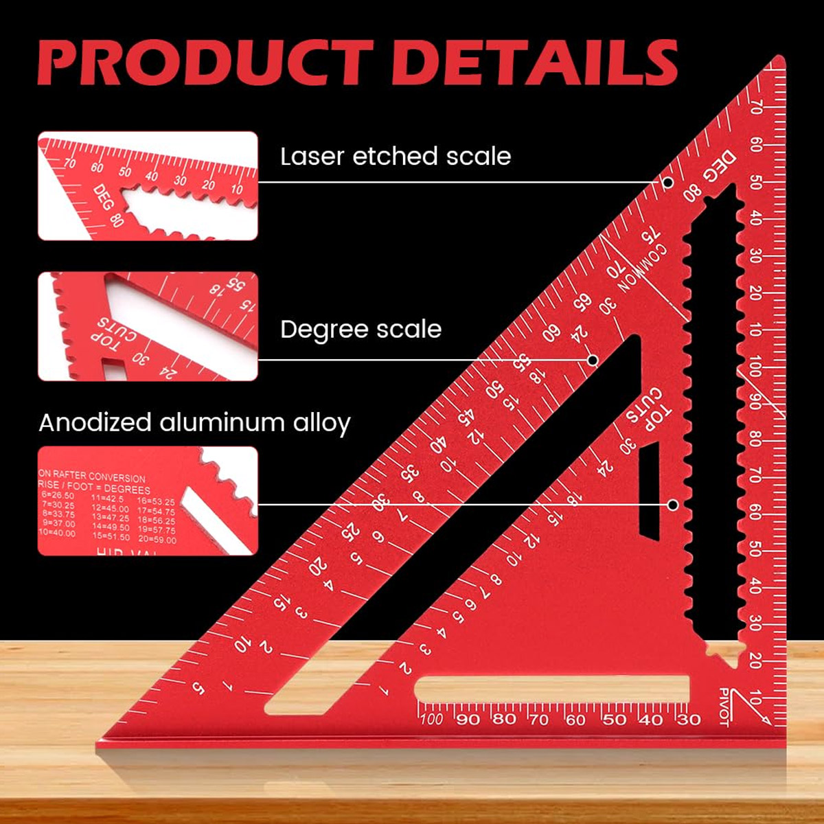 Woodworking Ruler - Régua Triangular de Alta Precisão em